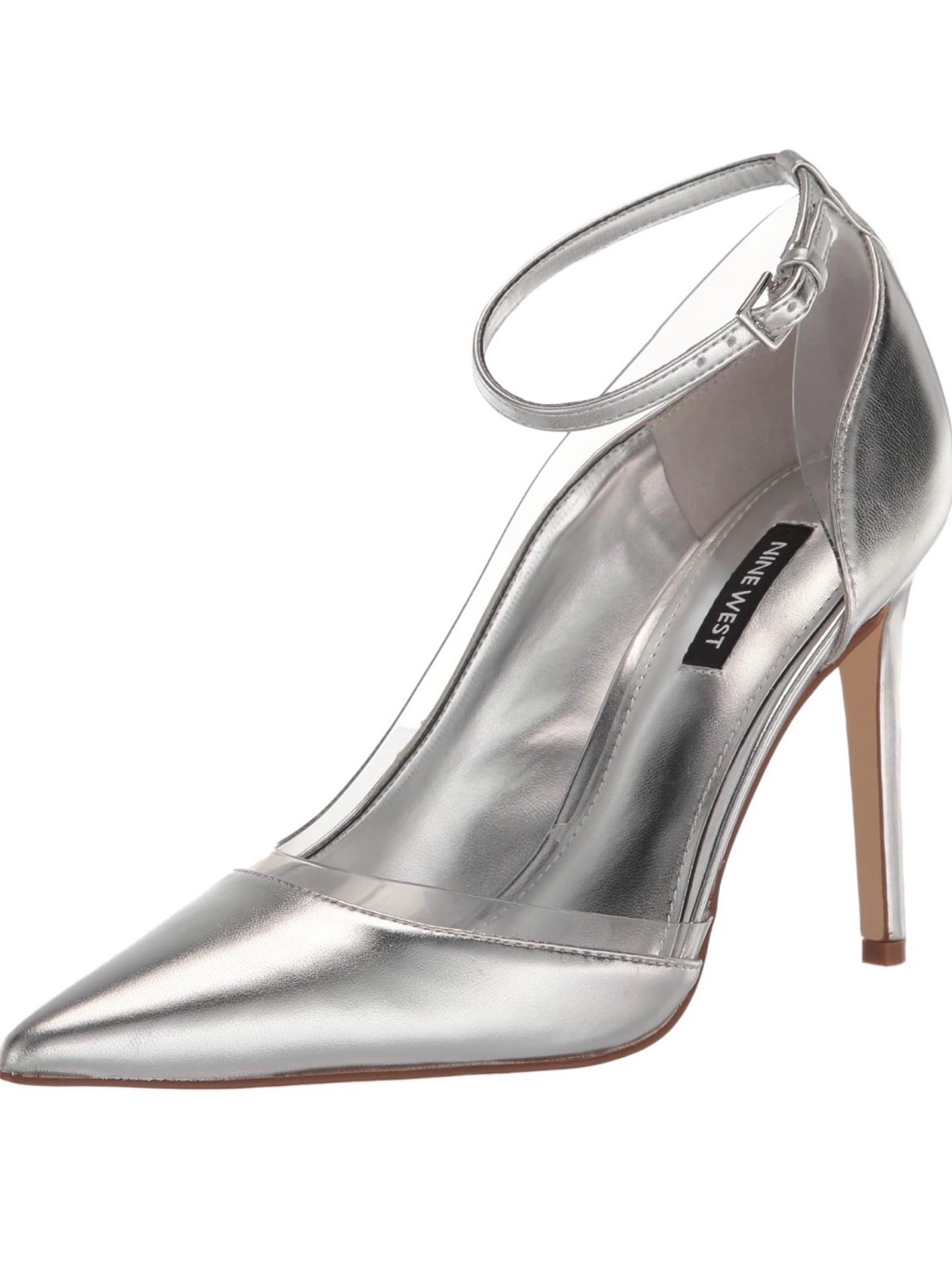 Nine West Metallic Silver Pointed-Toe Ankle-Strap Stiletto